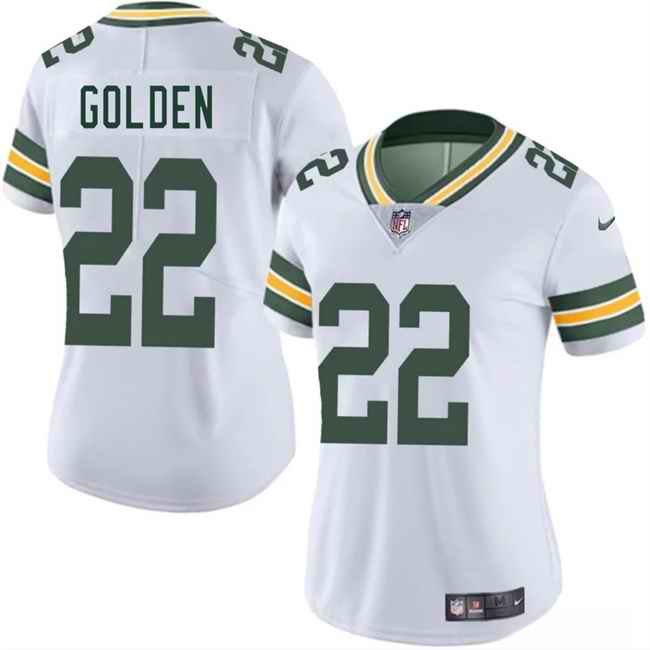Women's Green Bay Packers #22 Matthew Golden White 2025 Draft Vapor Untouchable Limited Stitched Football Jersey(Run Small)